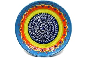 Kaladia - Ceramiczny talerz do tarcia - idealny do imbiru, parmezanu itp. - Wzór: niebieski/pomarańczowy/zielony - średnica: 12 cm - ręcznie malowany - Wyprodukowano w Hiszpanii