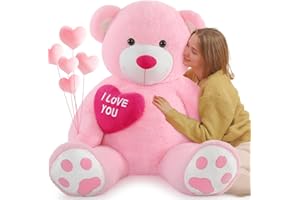 MorisMos 130cm Orso Peluche Gigante con I Love You, XXL Rosa Orsacchiotto di Peluche Grande Morbido Kawaii Orsetto Pupazzo Gigante Teddy Bear Regalo per Bambino Fidanzata Compleanno San Valentino