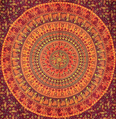 Elephant & Camel Tapestry, Indian Hippie Wall Hanging , Bohemian Bedspread, Mandala Cotton Dorm Decor Beach Blanket by Marubhumi - 2