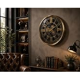 Sleepnova Vintage Gear Gold Metal &Ccedil;ark Detaylı Dekoratif Duvar Saati