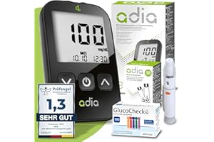 Adia value pack of blood glucose meter kit (mg), 60 blood glucose test strips and 110 lancets to monitor blood sugar