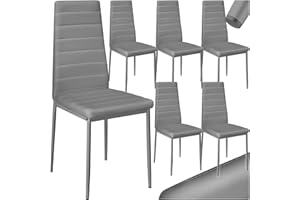TecTake Lot de 6 Chaises de Salle à Manger Modernes Rembourrées Confortables Chaise Design en Cuir synthétique Meuble de salon avec Pieds en Metal - Gris