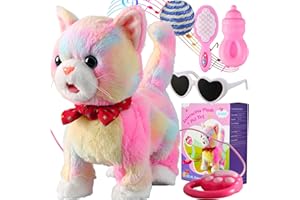 MARSJOY Buntes Leine-Set für laufende Katzen, singend, das schnurrt und miaut, Zunge herausstrecken, animiertes Plüschroboter-Kätzchen, Haustier, bewegliches Plüschtier, realistisches Stofftier, Obotic Kitty