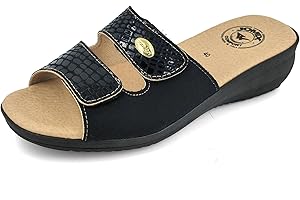 JOMIX Zapatillas Casa Mujer Chanclas Mujer Verano con Hebilla Pantuflas Anatómicas Ortopédicas Chanclas Cómodas con Puntera Abierta Banda Ajustable, Fabricadas en Italia