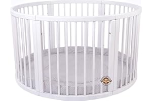 FVLFIL MJmark LARGE Round PLAYPEN ATLAS DUE with play-mat in Grey with white Polk Dots SALE SALE VERY LARGE Wooden Playpen