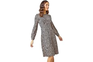 Roman Originals Women Gathered Chest Dress Ladies Stretchy Fit & Flare Swing Tea A Line Skater Knee Length Midi Smart Casual Work Round Square Neck Going Out Cocktail Party