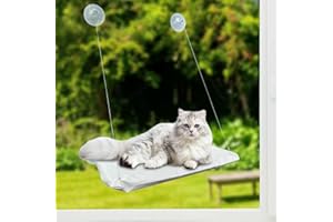 Crihovy Cama Gato Colgante, Hamaca Gato Ventana con 4 Grandes Fuerte Ventosa, para Gatos de hasta 18kg, Duradera, Resistente, Ahorre Espacio Fácil de Instalar (52 X 28 cm)