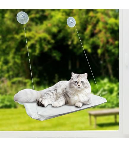 K&H EZ Mount Katzen-Fensterstange Deluxe – Mit Katzengras, Hängematte, Bis 22,7 Kg Halt, Maschinenwaschbar