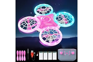 HERMORRYSS Mini Dron Para Niños, Avión Teledirigido De Juguete Para Niños y Principiantes Con Luces Led, RC Quadcopter, Giro 3D, Modo sin cabeza, Regalo para Interiores y Exteriores para Niño (Rosa)