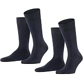 FALKE Mens Happy 2-Pack Socks Breathable Cotton Flat Seam Extra Soft Reinforced Toe No Pressure for Business Casual Looks Mul