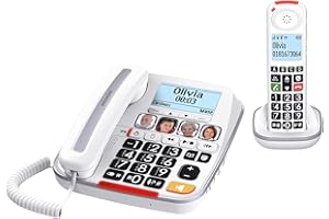 Swissvoice Telefono Combo per Anziani Cordless + Fisso Amplificato Suoneria Forte Volume Alto Vivavoce Tasti Grandi Parlanti Call Blocker Black List Blocco Chiamate Segreteria Apparecchi Acustici HAC