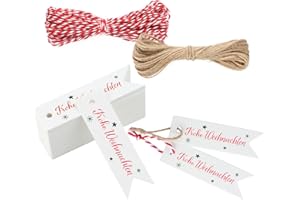 ‎JIJACRAFT jijAcraft Weihnachtsgeschenkanhänger, Frohe Weihnachten Kraftpapier Etiketten, 100 Stück Merry Christmas Geschenk Anhänger mit Schnur, für Weihnachten Dekoration Geschenke Verpackung