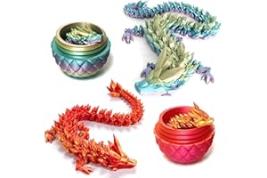 Claofoc 3D Printed Dragon Egg Crystal Dragon Fidget Toy Full Articulated Dragon Mystery Dragon Eggs with Dragon Inside Home Office Desk Decor Adults Kids Gifts Toys (2PCS.B)