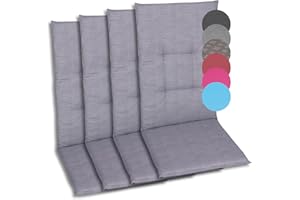 GO-DE Textil Bequeme und attraktive Polsterauflagen für Hochlehner-Gartenstühle (4er-Set, Uni Grau, Hochlehner)