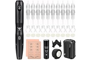 TATELF Kit de Machine à Tatouer Complet avec Permanent Makeup Machine 10 aiguilles de cartouche, pour eye-liner, fard à paupières, browder et microshading
