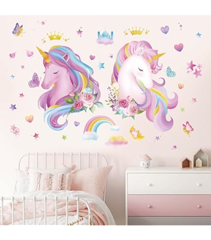 Décalque Mural Licorne Avec Autocollant Mural Arc-en-ciel Inclus (4