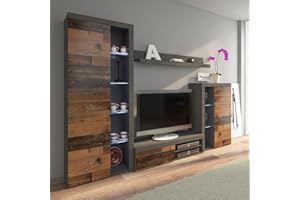 MEBLINE Wall Unit Rumba – Wohnwand Wohnzimmer RGB – Wohnzimmer Möbel – Wohnwand Modern – Lowboard Wohnzimmer – Wohnzimmer Schrankwand – Wohnzimmer Möbel Modern
