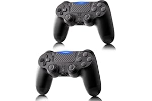 RUIZHI Mando Inalámbrico para PS4 (2 Unidades), compatible con PC/PS4/Pro/Slim, Joystick con Turbo, Vibración Dual, Sensor Giroscópico de 6 Ejes Y Panel Táctil [Negro + Negro]