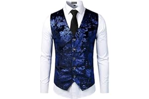 PARKLEES Mens Luxury Metallic Paisley Gold Printed Waistcoat Shiny Wedding Prom Party Vest for Suit or Tuxedo