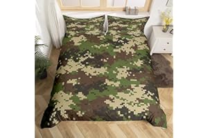 MANFEI Army Green Camo Bettbezug Set L Größe Abstrakte geometrische Camouflage Tröster Abdeckung Kinder Jungen Camo Liebhaber Bettwäsche Set Teens Männer All Season Quilt Cover mit 2 Kissenbezug