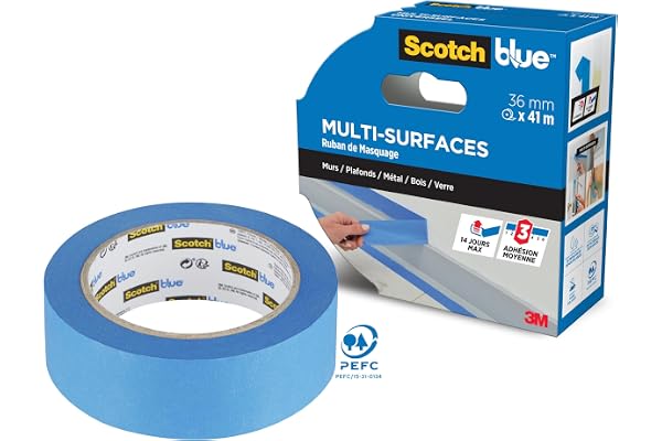 ScotchBlue Ruban de Masquage de Peinture Multi-Surfaces, 36 mm x 41 m - Scotch Ruban Adhésif Polyvalent pour Travaux de Peinture et Décoration, Intérieur et Extérieur, Résistant aux UV, 70% PEFC