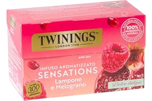 Twinings, Infuso Aromatizzato Sensations Lampone e Melograno, Gusto Vivace e Fruttato, Senza Caffeina, Infusi e Tisane, 1 Confezione da 20 Filtri