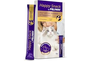 Happy Snack by FELIWAY - Friandises Délicieuses et Apaisantes pour Chats- Boite de 6 sticks Goût Poulet - Aide les Chats à se Sentir plus Calmes et Développe les Liens Affectifs