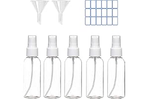 Baixinda(5x100ML spruzzino nebulizzatore Trasparente spruzzino nebulizzatore Flaconi Spray da Viaggio in Plastic Fine Nebbia Bottiglia con 2 Piccolo Imbuto,Dispenser per Acqua Nebulizzatore.