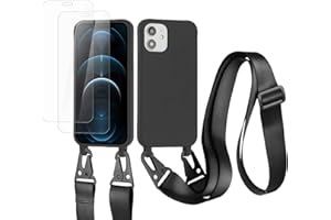 vrupin kompatibel mit iPhone 13 Pro Max Handykette Hülle,[2 Stück Schutzfolie 9H Härte Gehärtete Folie].Necklace Hülle Nylon Schultergurt Weich Flüssiges Silikon-schwarz