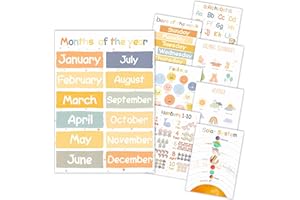 NYMPHFABLE 8 Boho Educational Posters for Toddlers, Pre K Learning Posters for Toddlers 3-5, Months of the Year, Numbers, Alphabet Posters Kindergarten Homeschool Supplies (Laminated)