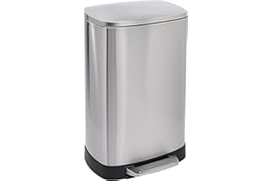 Amazon Basics Poubelle Rectangulaire à fermeture lente et à base surélevée, 50 litres, Argenté