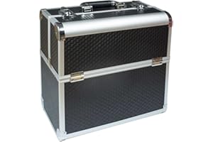 NAILS FACTORY N&BF Profi Kosmetikkoffer groß | 35 x 22 x 36 cm | Schwarz Carbon | robuster Nagelkoffer aus Aluminium | Beautycase mit viel Staurum | Aufklappbare Fächer auf Zwei Etagen verteilt | pflegeleicht