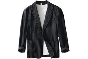 Icegrey Sakko Herren Baumwoll Leinen Regular Fit Schalkragen Anzugjacke 2 Knopf Jacke für Hochzeit Freizeit, Black, XL