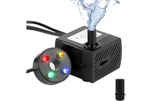 everfarel Mini bomba de agua con 4 luces LED 350L/H 3,5 W, bomba de agua para acuario, jardín, fuente, jardín de piedra, bomba de acuario, bomba de agua, bombas sumergibles, altura máxima de