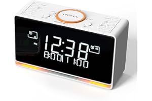Despertador de radio DAB y FM con 40 preestablecidos, bluetooth, doble alarma, cronómetro de sueño, control de dimmer, cargador USB y enchufe de auriculares iTOMA 728