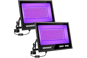 MEEKBOS Luce Nera UV, 2 Pezzi 100W Faretto UV LED con Spina, IP66 Impermeabile Faro UV,385-400nm Black Light per Glow Festa,Pittura Fluo,Poster Fluorescente,Bar,Halloween,Party,Discoteca