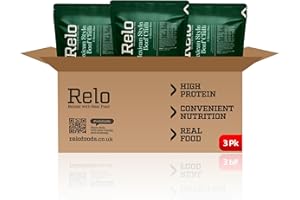 Relo Mexican Style Beef Chilli | 350g Ready-to-Eat Survival Food Pouches | Camping Food Pouches with High-Protein High-Fibre, Low-Fat, Low-Sugar, Low-Cal, Low-Carb, Keto-Friendly (3 Pack)