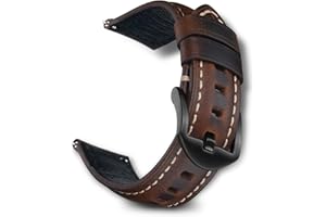 RoYiio Correa de Cuero es Adecuada para Lengüetas de 20mm,22mm, Suave Cómoda, Correa Repuesto Cuero Encerado Aceite Compatible con Amazfit/Xiaomi/Huawei/Samsung/Garmin Series
