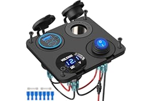 Pannello di presa per caricabatterie per barca marina RV 12V Qidoe 4 in 1 uscita di alimentazione DC 150W presa accendisigari con LED Voltmetro Interruttore a levetta a bilanciere per auto barca RV
