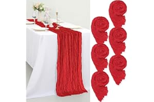 HASJOIN 6 Packs Cheesecloth Table Runner,Red Table Runner 55x300cm Rustic Gauze Fabric Boho Decor Table Runner, Cheesecloth Table Decor for Wedding Party Bridal Shower Table Decorations