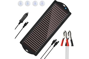 HISUNAGE Cargador Solar Car & Maintainer 2.5W 12V Solar Trickle Charging Kit, Panel Solar Amorfo Impermeable Portátil para Automotriz, Moto, Barco, Marina, RV, Remolque, Powersports, etc.