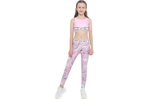dPois Ropa Deportiva Niñas Chandales Estampados Crop Top Corto y Pantalones Leggings Deporte Chicas Chalecos Deportivos Danza Conjuntos Gym Yoga Fitness