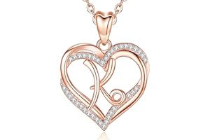 INFUSEU Heart Pendant Necklace Letter A-Z Alphabet Capital Jewelry Double Heart Initial Necklaces Cubic Zirconia CZ for Women Romantic Gifts, 20 Inch Chain