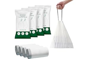 ‎SONGMICS SONGMICS Müllbeutel mit Zugband, hochbelastbar, Müllsäcke für 30 Liter Mülleimer, bereits getrennt, Code 30A, 4 Rollen, insgesamt 180 Stück, weiß KRB430A01