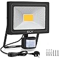 CLV 35W Plug in Security Lights with Motion Sensor, Upgrade 30W Led floodlight with UK Plug, 3000 Lumens IP66 Waterproof PIR Lights Outdoor for Garden, Forecourt, Garage,Pathway, 2700K Warm White