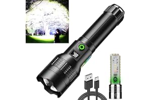 ‎ASORT ASORT LED Taschenlampe Aufladbar, Extrem Hell 500000 Lumen, Zoombare, 6 Modi, IP67 Wasserdicht, Perfekt für Camping, Wandern, Angeln, Outdoor, Notfäll, inkl. 2 Taschenlampen & Batterien