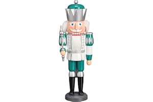 Seiffener Volkskunst Nussknacker König exklusiv 40 cm hoch Figur aus Holz Original Erzgebirgskunst weiß-Silber-minttürkis