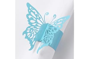 MORGIANA 50PCS Disposable Napkin Rings, Paper Napkin Rings, Serviette Buckles Holder for Table Setting, Wedding, Party, Chirstmas (Blue Butterfly)