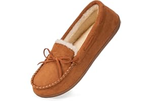 HomeTop Women's Moccasin Slippers Comfy Warm Fluffy Memory Foam Non-Slip Indoor House Shoes