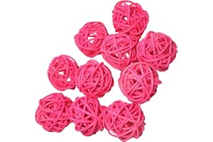 OUGUAL 10 Stück Natur Wicker Rattan Kugeln Tischschmuck Hochzeit Party zum Aufhängen Wobble Ball Weihnachten Deko 4cm Rosa